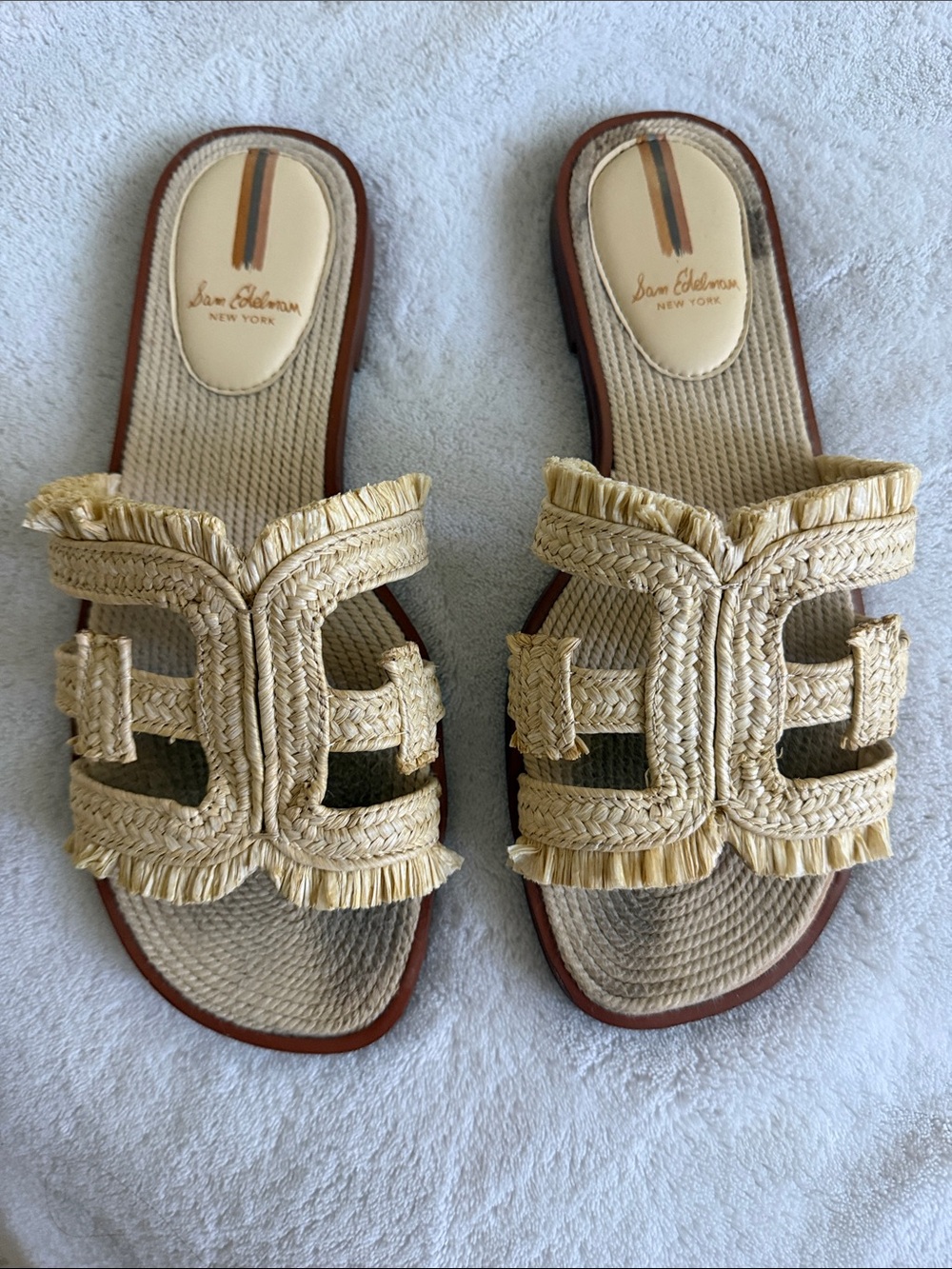 Sam Edelman Natural Raffia Fringe Slide Sandals